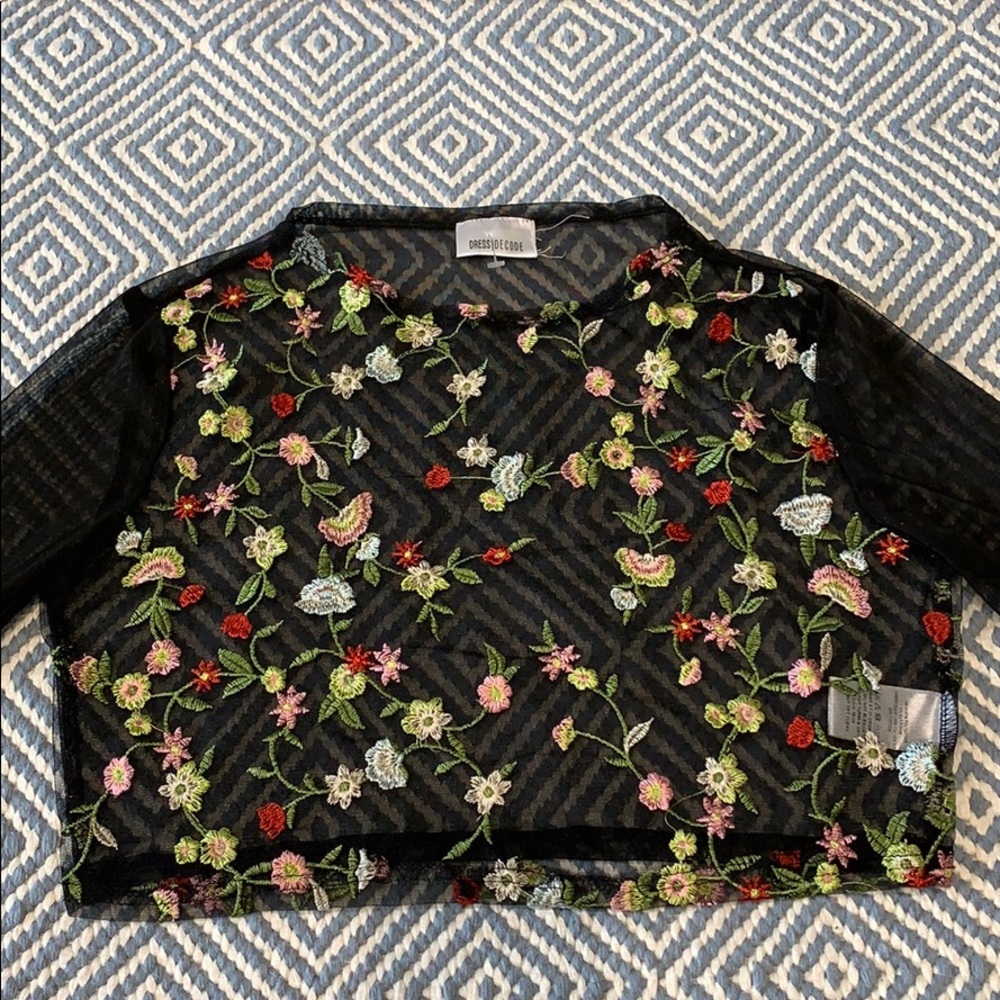 Floral transparent Long Sleeve Crop
